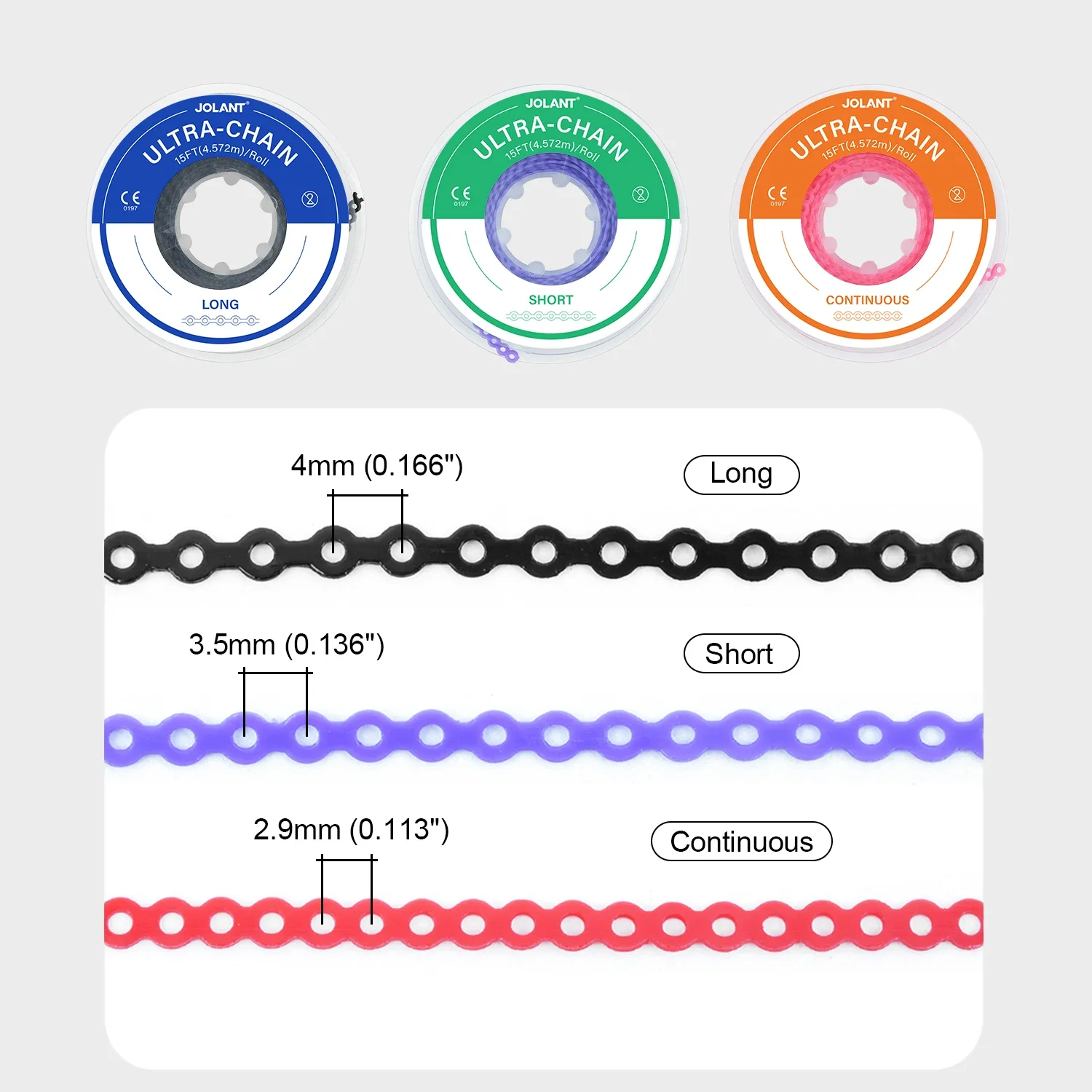 JOLANT 15 Feet/Roll Dental Orthodontic Elastic Ultra Power Chain Rubber Band Long/Short/Continuous Dental Orthodontic Material