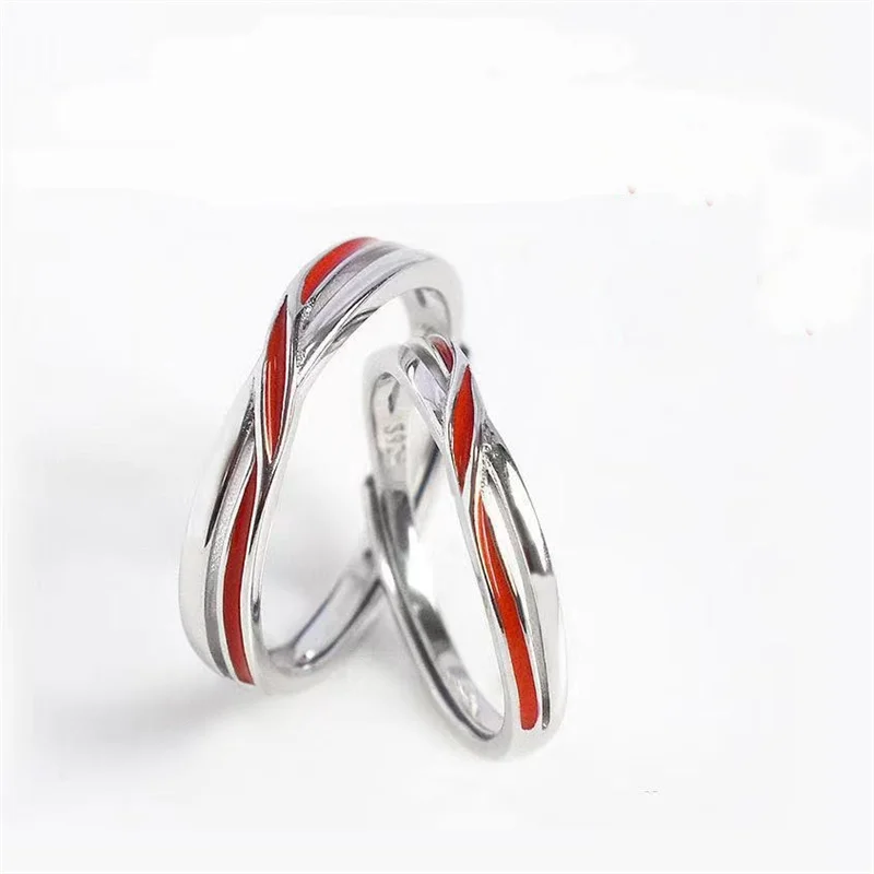 

Trendy 925 Silver Ring For Men Jewelry Personality Cross Red Lines Couple Ring Lover Anniversary Accessories