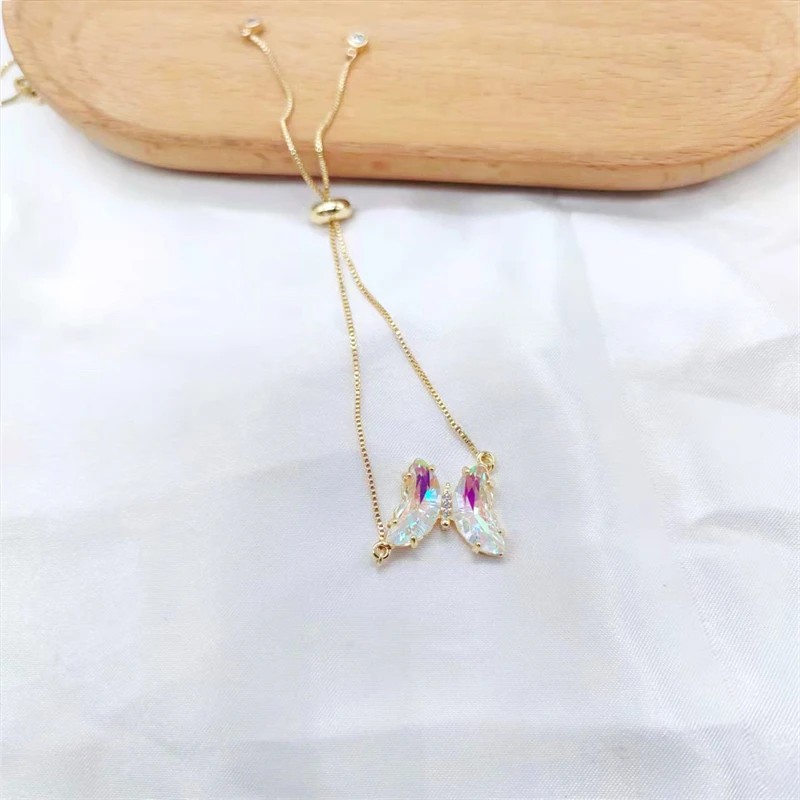 Light Luxury Colorful Zircon Crystal Butterfly Bracelet With a Simple and Premium Feel 26cm Adjustable 18K Gold Plated Bracelet