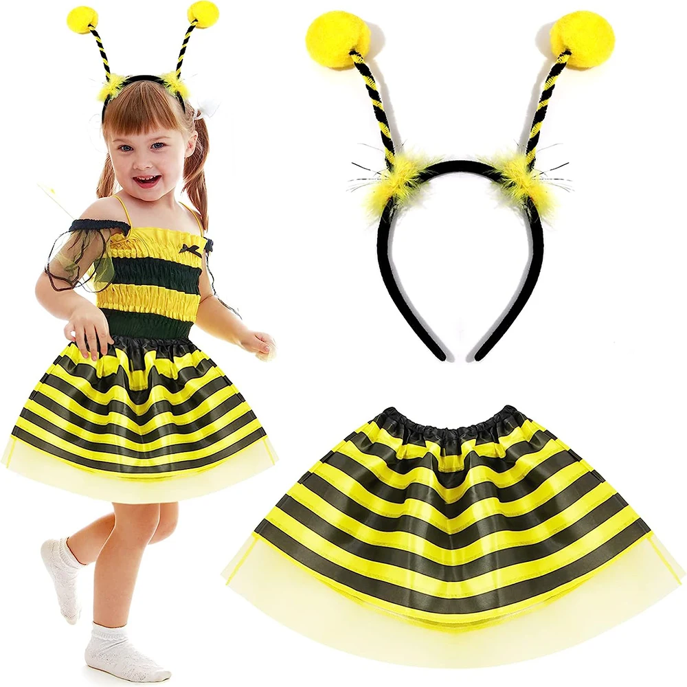 

Kid Girls Birthday Halloween Party Costume Bee Tutu Skirt Antenna Headband Headwear Set