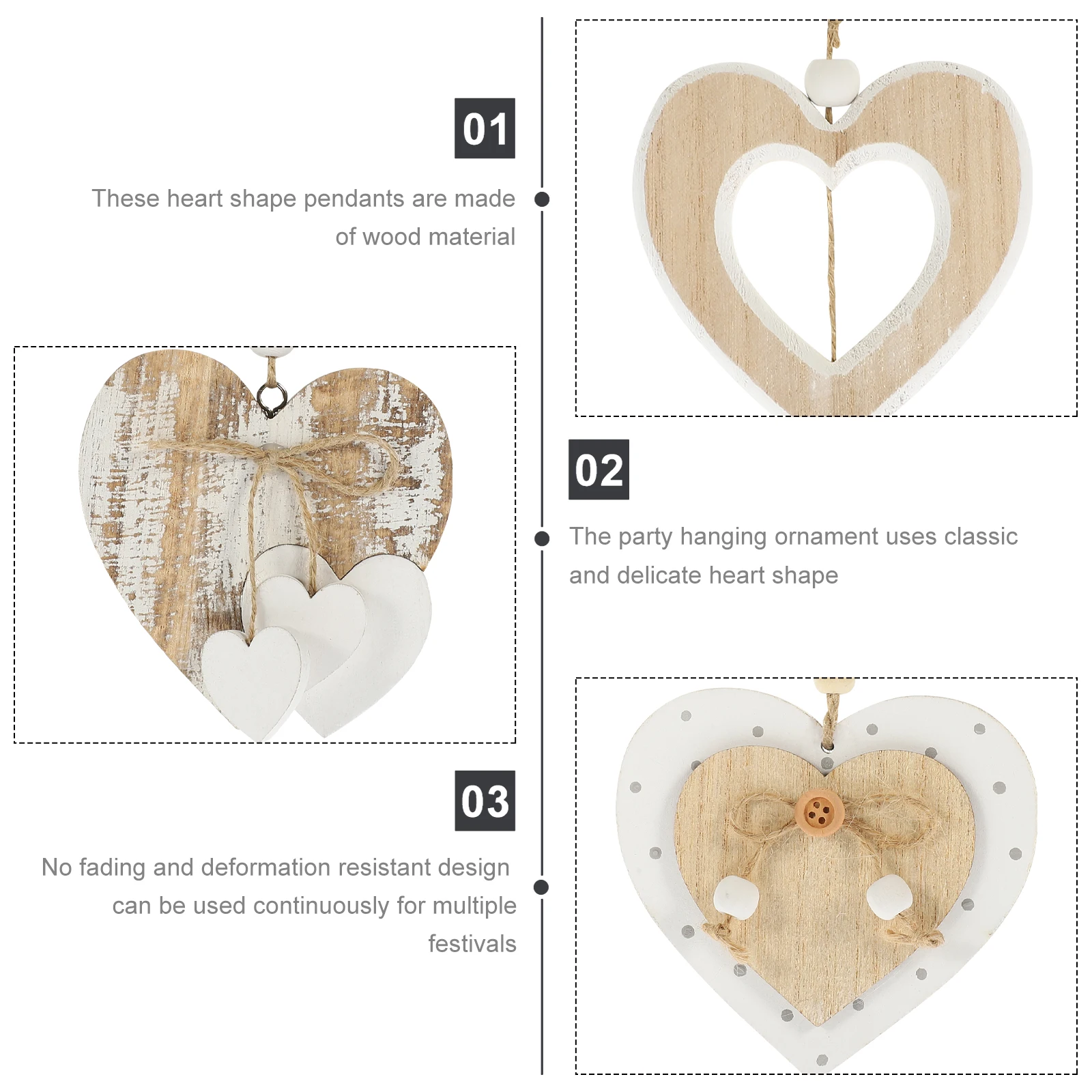 

1Set Lightweight Heart Shaped Baubles Perfect for Celebrations and Festivals Hanging Hearts Ornament Wood Heart Pendant