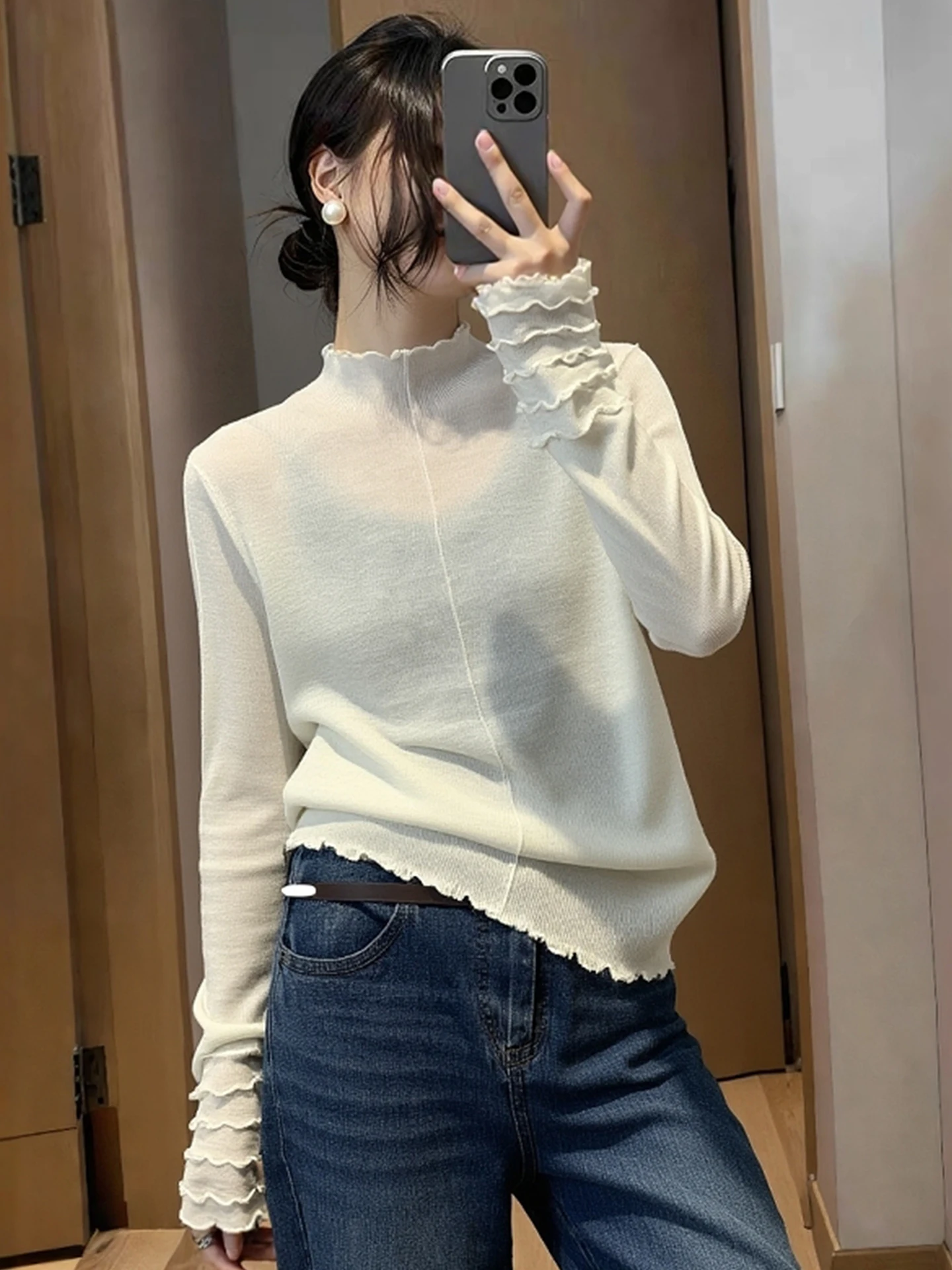 

Ele Pure Color Knitted Long Sve Overhead Women's Base irt Winter Faion Outerwear Soft Korean Sle Casual Wear