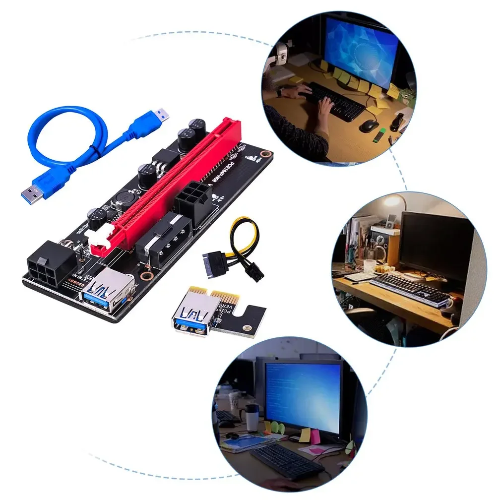 PCI-E Riser 009S 1X 16x Extender PCI E USB Riser 009S Podwójna karta adaptera 6Pin SATA 15pin do karty graficznej BTC USB 3.0 — zdjęcie 6