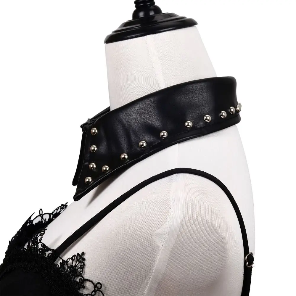Korean Black Fake Collar PU Leather Metal Rivet False Collar Gothic Punk Style Detachable Stand-up Collar For Women Girls