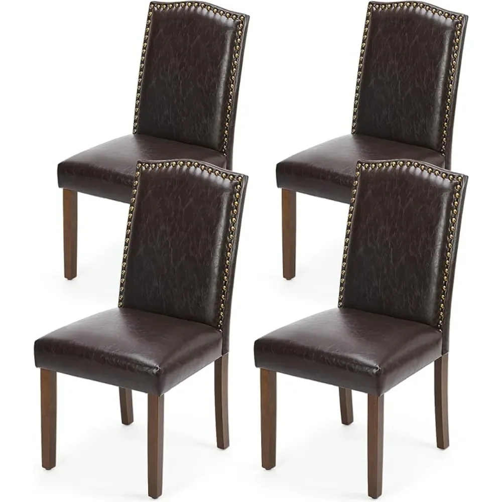 Dining Chairs Set of 4, Modern Upholstered Leather Dining Room Chair with Nailhead Trim and Wood Legs