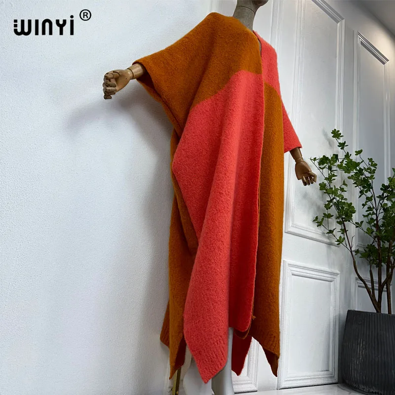 WINYI winter kimono for women Luxury Fur Neutral coat Thick comfortable Warm Solid color fashion coat poncho long down dress