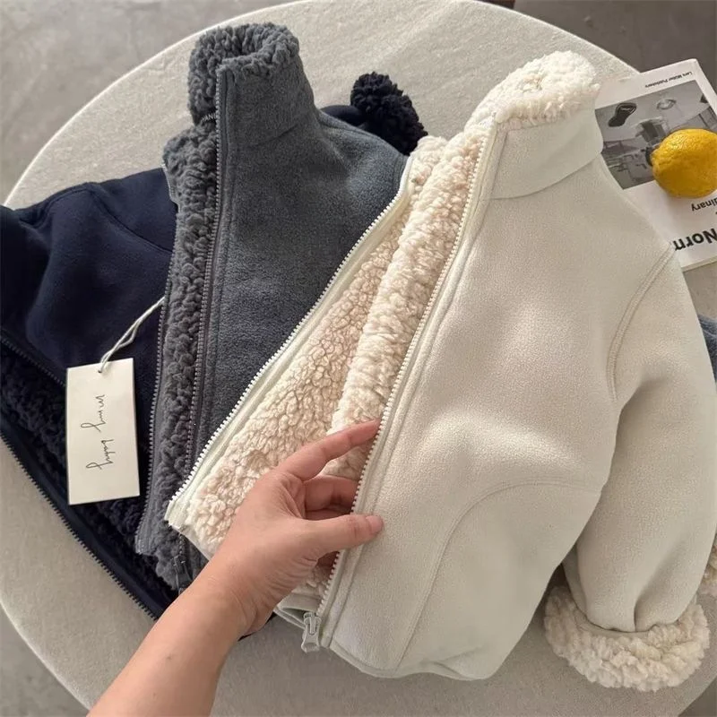 Children Winter Plush Coats Kids Casual Solid Versatile Outdoor Thick Outerwear Girls Boys Daily Comfortable Thermal Jacket 6
