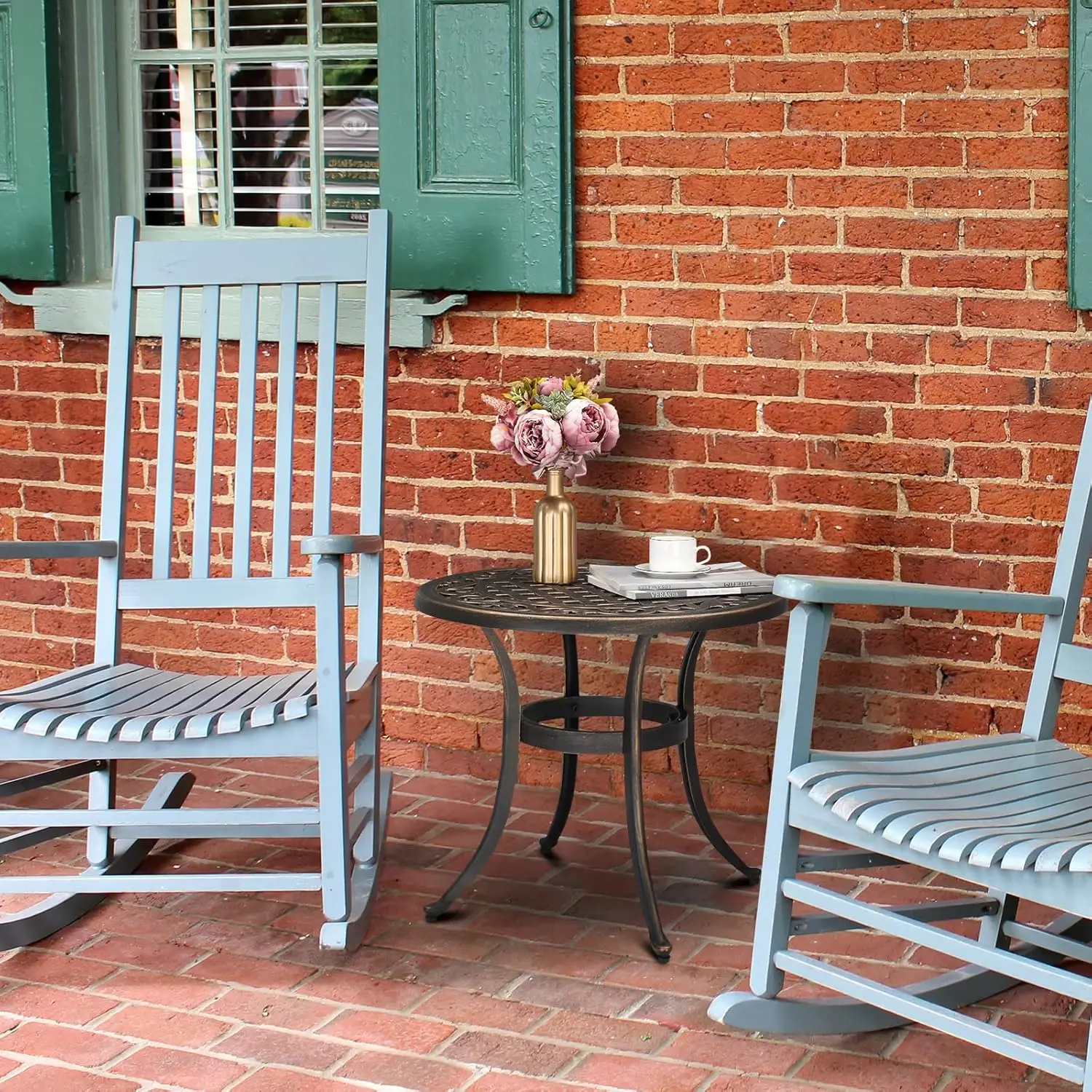 طاولة جانبية خارجية من الألومنيوم المصبوب مقاس 24 بوصة، طاولة قهوة مستديرة لجميع الأحوال الجوية، طاولة الشرفة، طاولة بيسترو خارجية #6