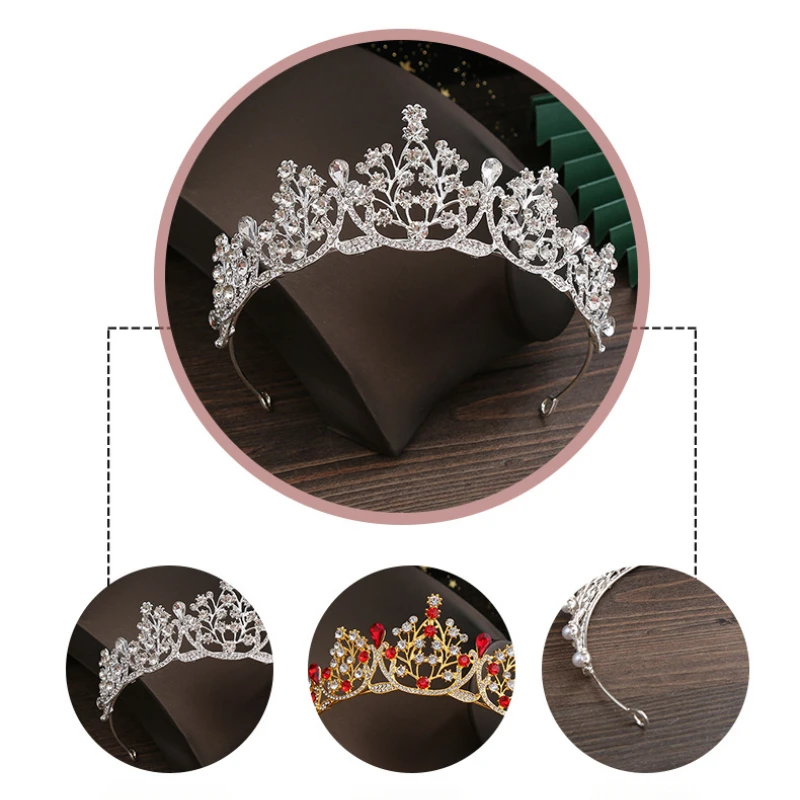 Romantic Princess Crown for Girls Handmade Rhinestone Tiara Pearl Headband For Birthday Wedding Party Accessories Jewelry Gifts image 6