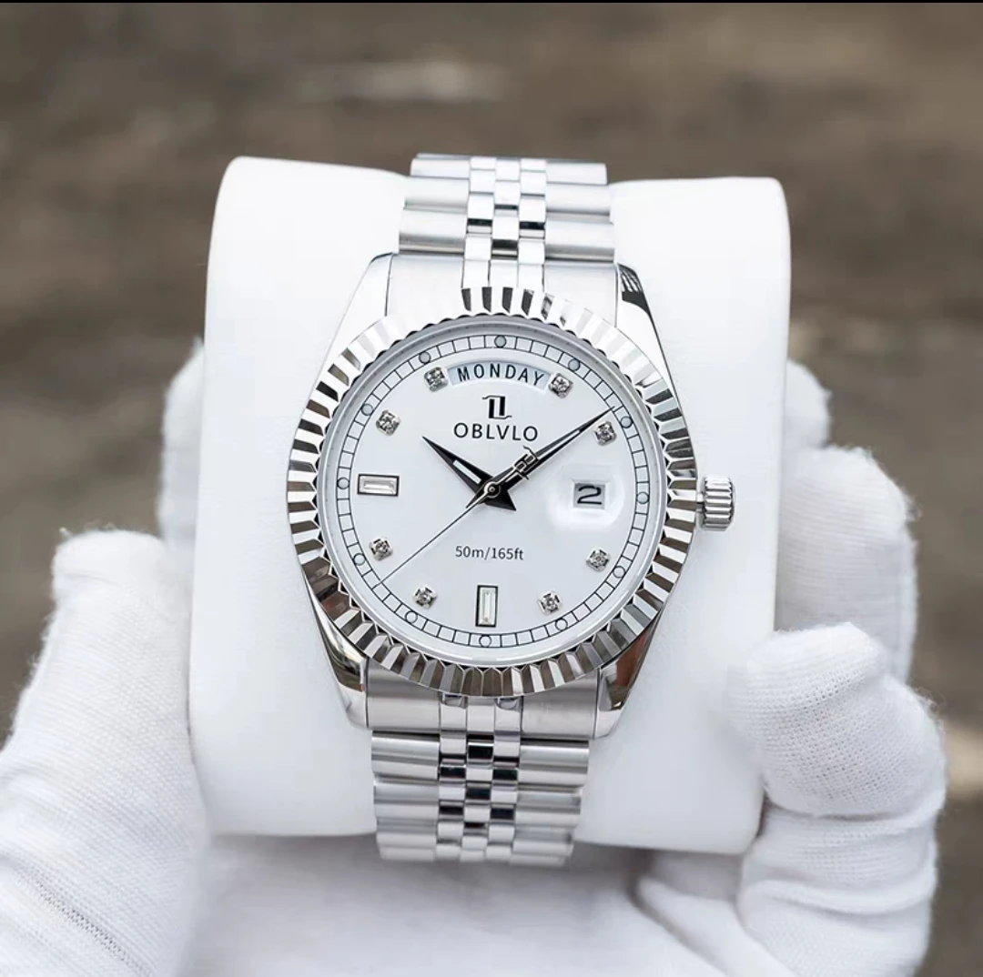 

OBLVLO Мужские автоматические часы 42 мм Механические наручные часы 5ATM Светящийся двойной календарь недели, дата Miyota 8285