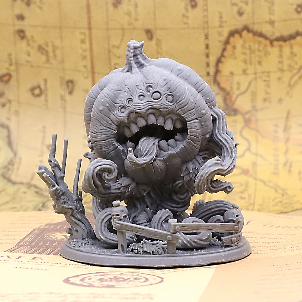 Halloween Pumpkin Monster Miniature Figure, Unpainted Resin Model for DIY Painting, Tabletop RPG & Horror Decor