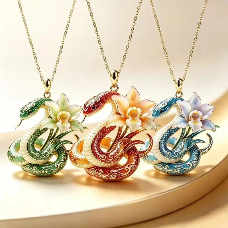 Vintage Jade Orchidee Geist Schlangen-Schlüsselanhänger, leichter Luxus-Anhänger, elegante Schlangen-Halskette als Schmuckgeschenk für die Freundin – Detail 2