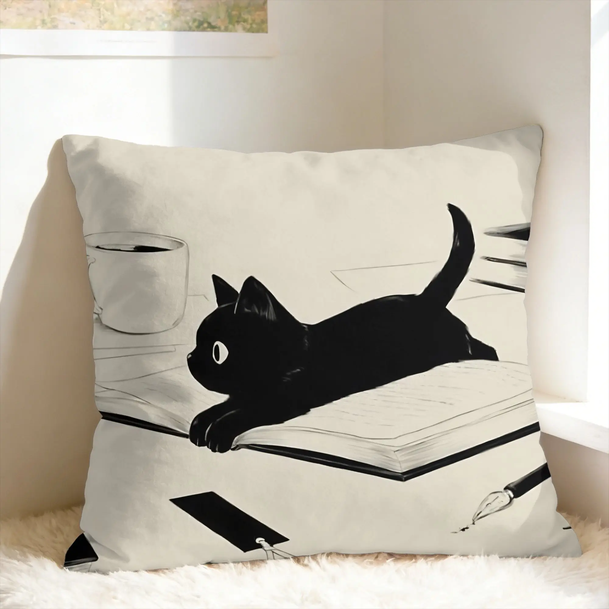 Black Cat Pillow Case book Morden Pillow Cover Soft Pillowcases For Sofa Home Decor