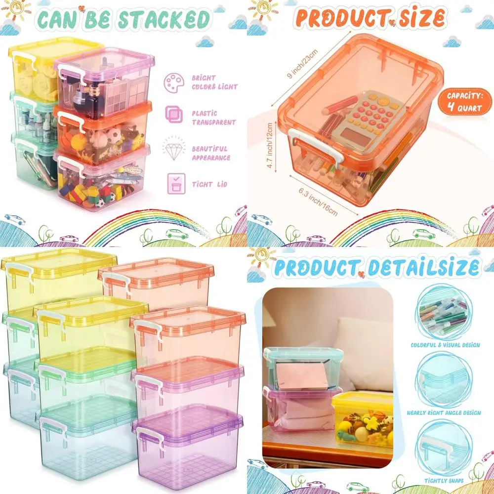 

Набор из 12 прозрачных пластиковых контейнеров для хранения объемом 4 кварты с крышками и ручками для организации хранения