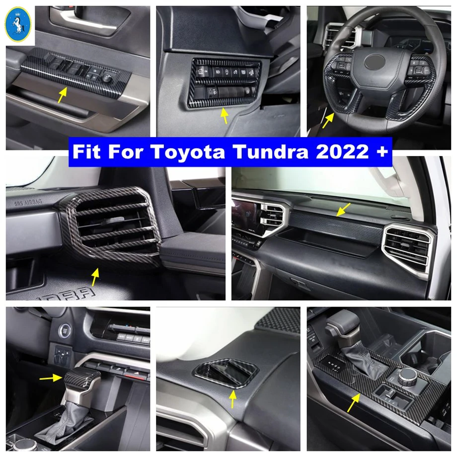 

Carbon Fiber Car Air AC Outlet / Gear Shift Knob / Head Lights Control Panel Cover Trim Accessories For Toyota Tundra 2022 2023