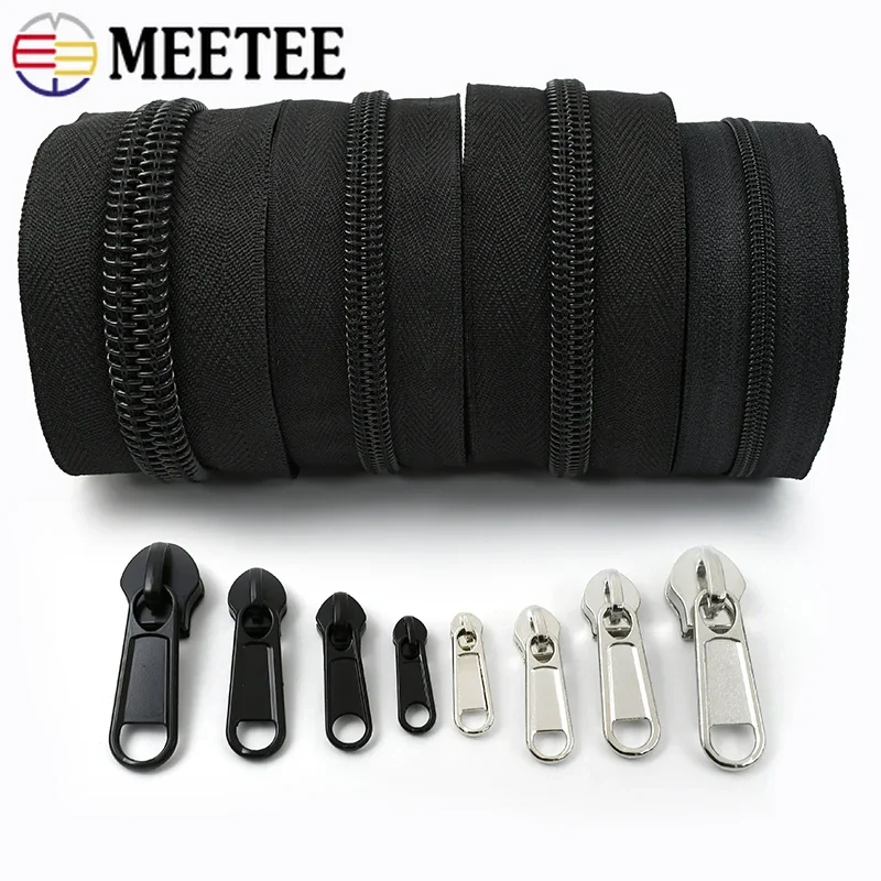 

5/10M 3#5#8#10# Black Nylon Coil Zippers with Zipper Slider Clothes Zips Head Closure Zip Repair Kits DIY Bag Sewing Accessories