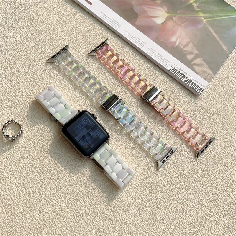 Przezroczysty pasek z żywicy do zegarka Apple Watch 49 mm 45 44 mm 42 41 mm 46 mm Bransoletka damska do zegarka IWatch Series 10 9 7 6 SE 5 4 8 Ultra2