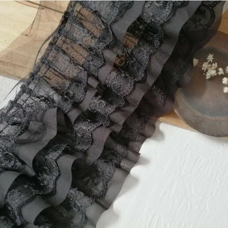 Wholesale 10Yards.Three-layer Chiffon Ruffled Lace Trimming. DIY Clothing Hem Curtain Decoration Accessories RS24563