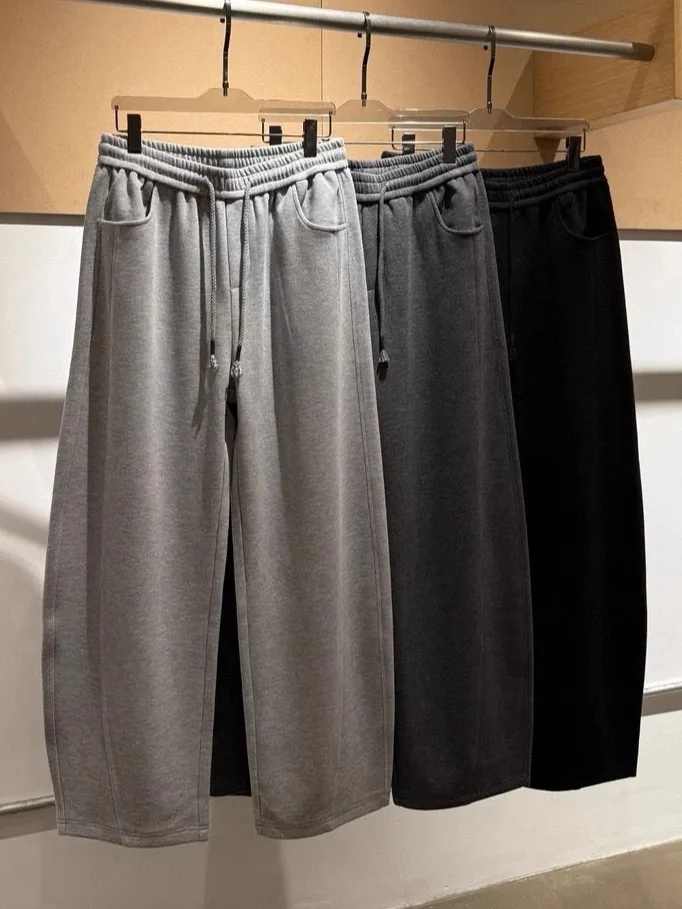 

Мужские повседневные шерстяные брюки-джоггеры с широкими штанинами, осенне-зимние, модные, брендовые, простые, струящиеся, прямые, на резинке