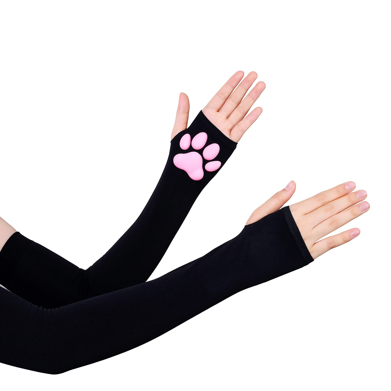 3D Silicone Cat Paw Gloves Cute Kitten Fingerless Mittens Pawpads Gloves Women Girls Halloween Cosplay Sleeve UV Sun Protection