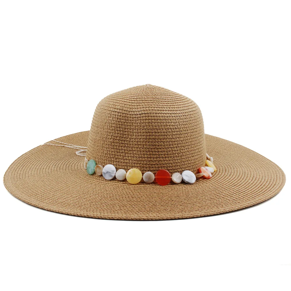 

Multi-color Women's Wide-brimmed Round-top Straw Hat, Summer Breathable Sun Hat, Beach Vacation Sun Hat