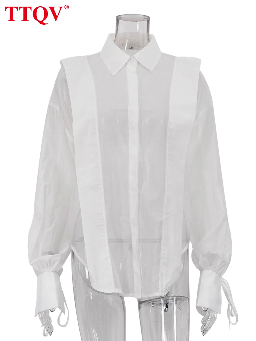 Pink Cotton Lace-Up Blouse Shirt - Casual Long Sleeve Lapel Top
