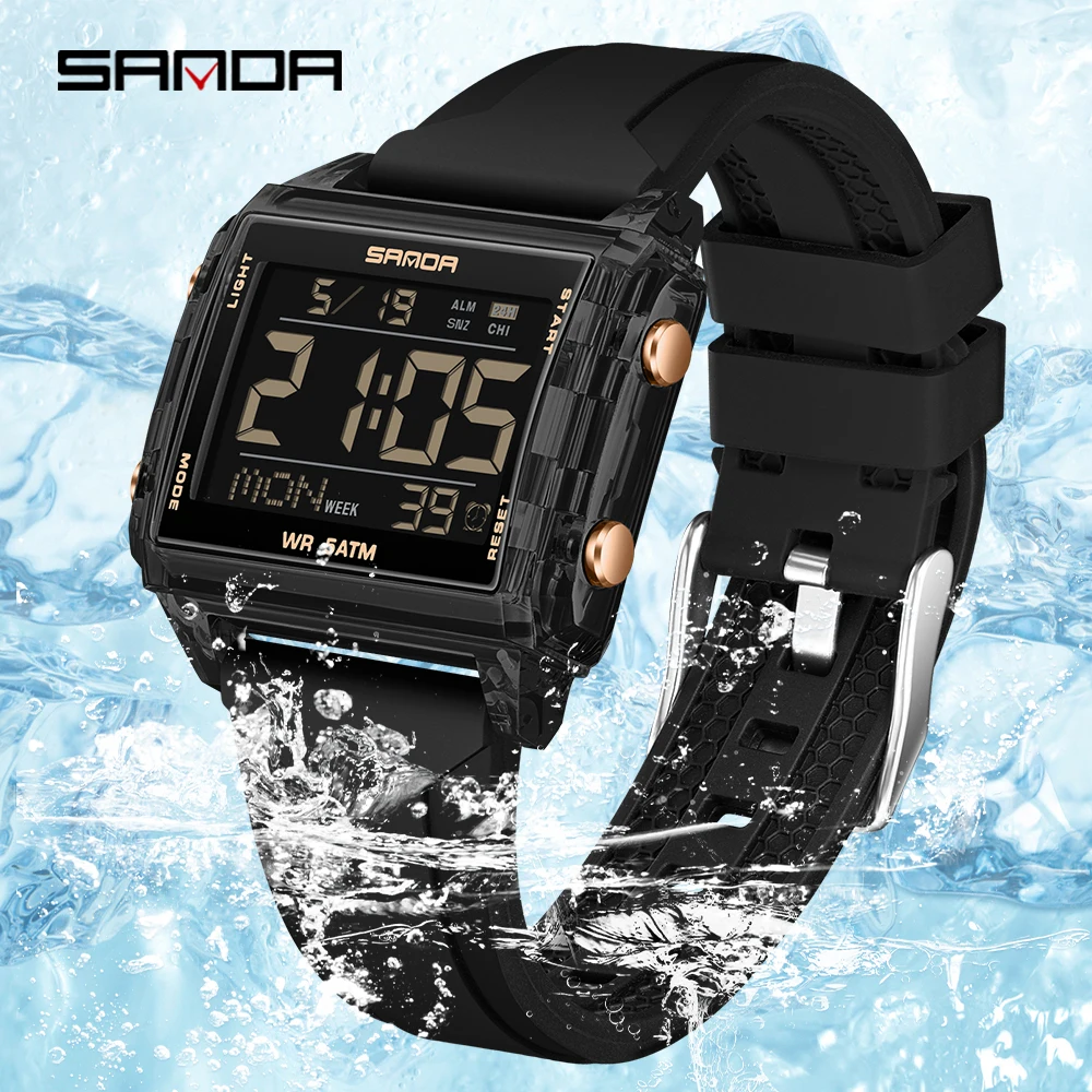 Fashion Mens Woman Digital Watches Waterproof Trend Rectangle Design Sports Watch For Men Women LED Backlight Male Wristwatch