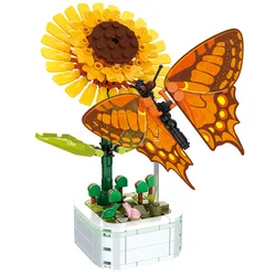 DIY Mini Butterfly Insect Potted Plant Bonsai Flower Block Rose Decoration Building Block Figure Plastic Toy Gift Kids Girls