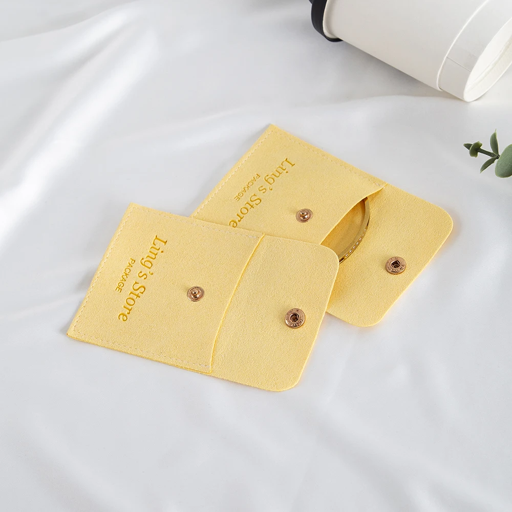 50 pçs logotipo personalizado microfibra jóias snap saco de veludo brinco anel colar embalagem malotes casamento presente do feriado mini recipiente