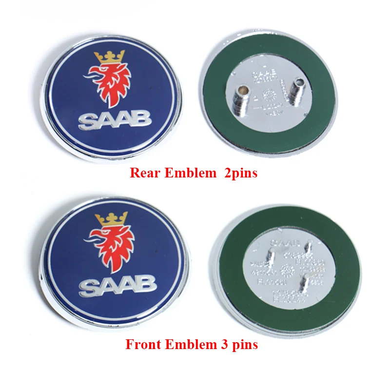 50mm 68mm 2 3 Pins SAAB Car Front Hood Bonnet Logo Rear Trunk Badge For SAAB 9 3 9 5 9-3 9-5 SAAB Emblem Sticker Accessories