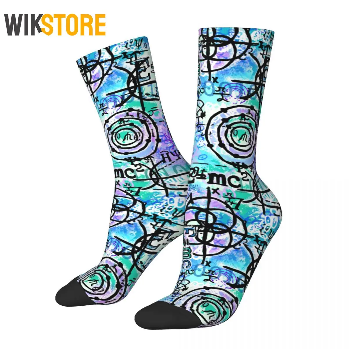 Crazy Design Physics Equations Blue Skateboard Socks Fashion Funny Crazy Socks for Men Women Male Unisex Breathable Sock