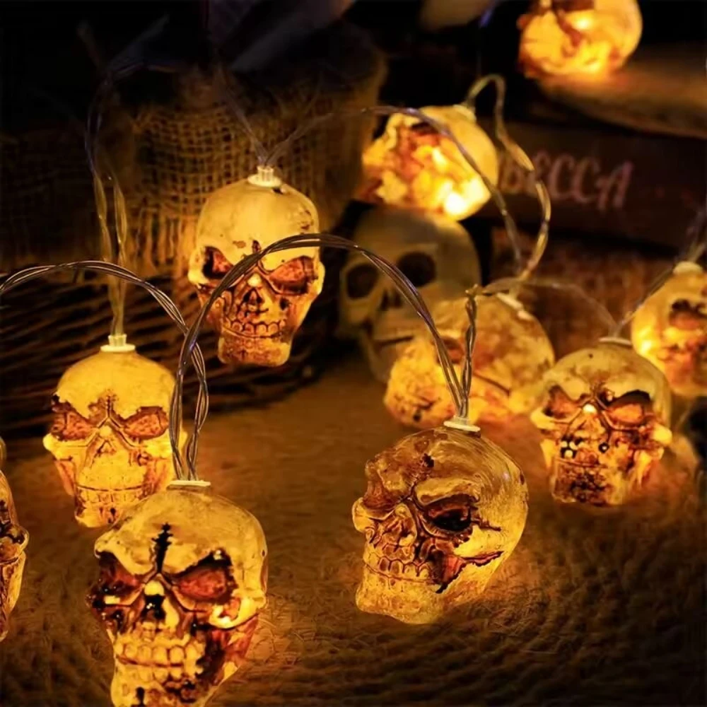 10 20 LED Halloween Skull Led String Lights Battery Box Powered For Holiday Yard Decor Party Spooky Atmosphere Lamps