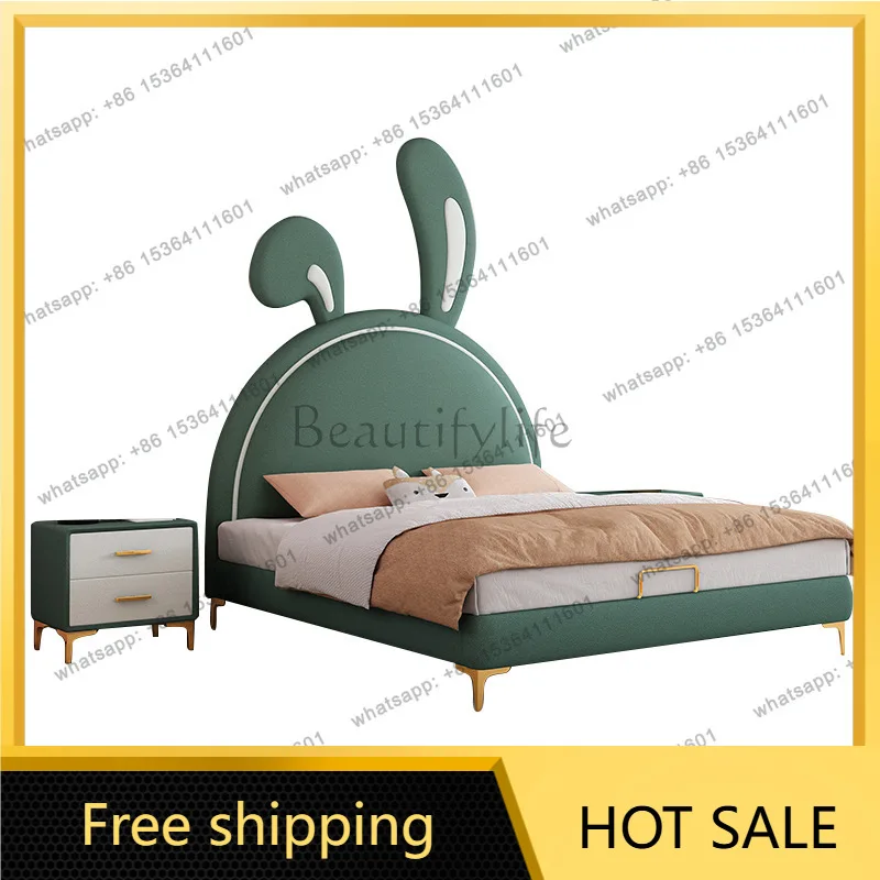 Factory Direct Sales New Cute Cute Rabbit Leather Bed 1.2m Technology Cloth Princess Bed