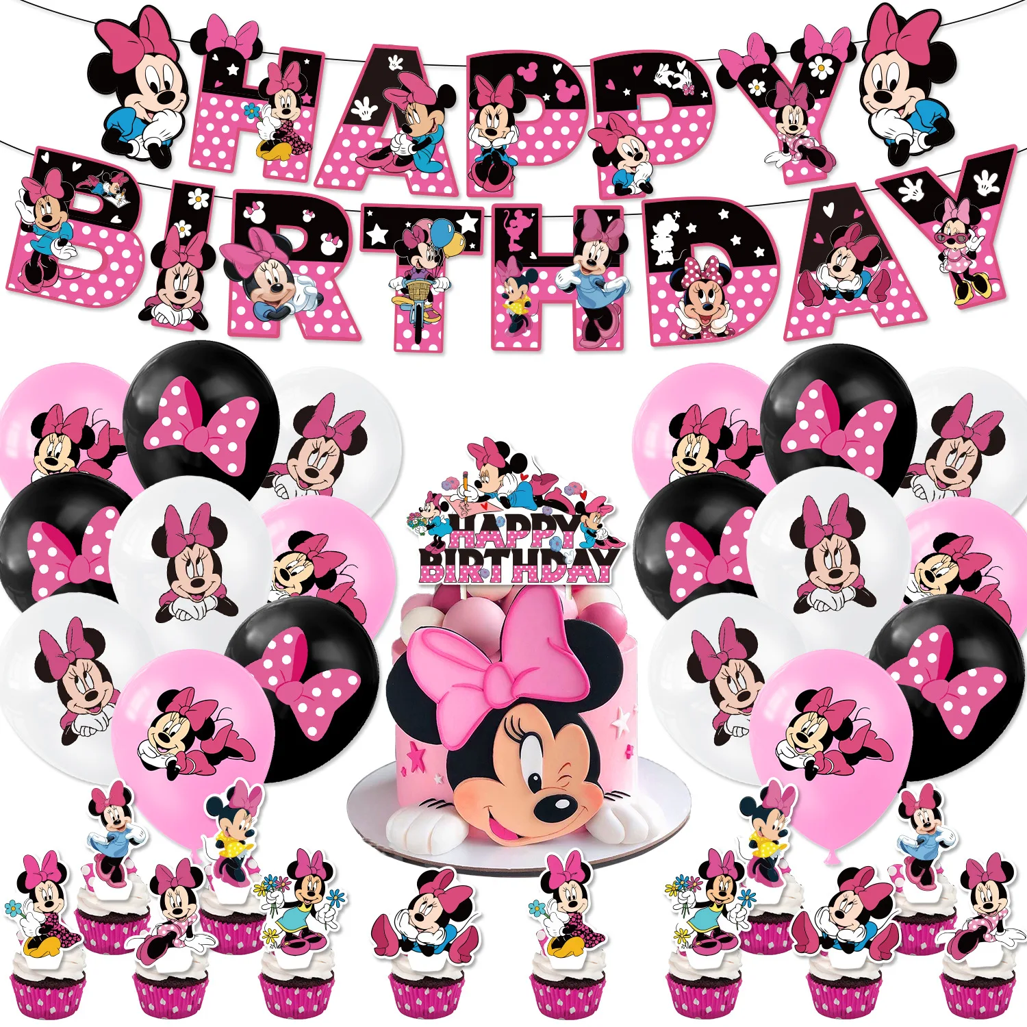 

Minnie Mouse Mickey Mouse Theme Kids Birthday Party Decoration Children Baby Shower Supplies Balloon Pull Flower Year Old Flag