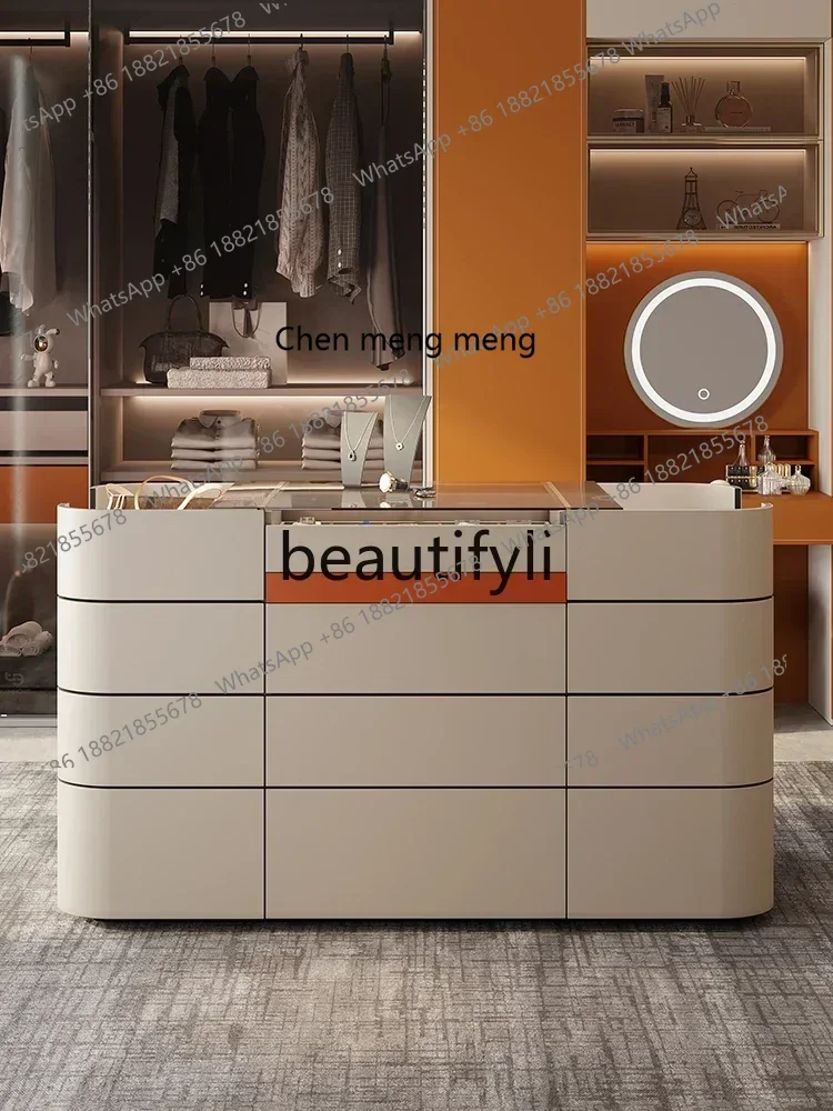 A182 C Light luxury cloakroom Middle island cabinet Jewelry display cabinet Multifunctional locker Leather solid wood storage ca