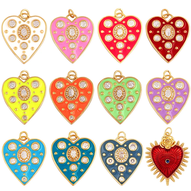 

Fashion Rainbow Zircon Heart Shape Enamel Charm Pendants,Heart Shape Necklace Colourful For Jewelry Pendants M14