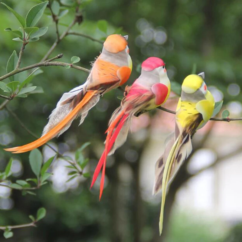 Artificial Feather Birds Nest Decorative Mini Swallows Home Ornaments Set Colorful Bird Branches Garden Decorations