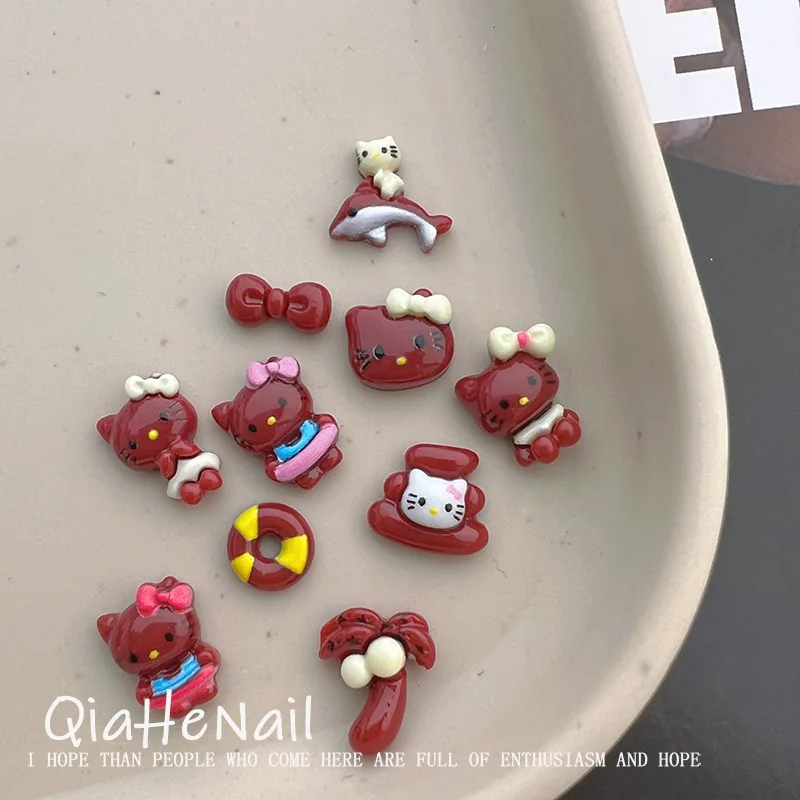 MINISO Hottie Summer Hawaiian Black Skin KT Cat Nail Decoration Patch Three-dimensional Figure Nail Wear Nail Resin Accessories