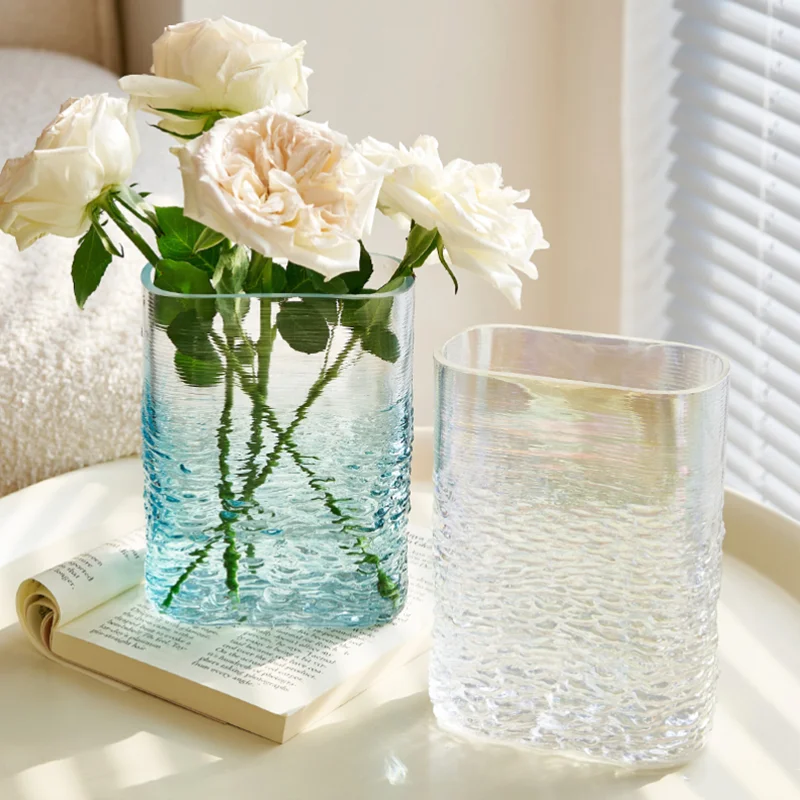 Transparent Gradient Glass Vase Water Ripple Terrarium Wavy Floral Accessories Hydroponics Bottle Home Decoration