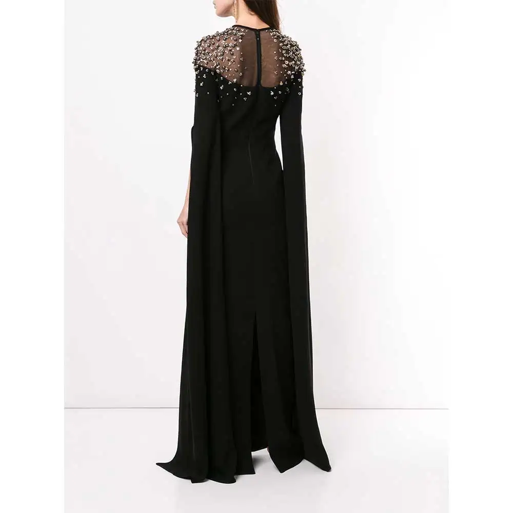 YUMDAI Luxury Black Dubai Beaded Dress Ladies Long Sleeve High-end Formal Stage Performance Evening Gown Homecoming Dresses