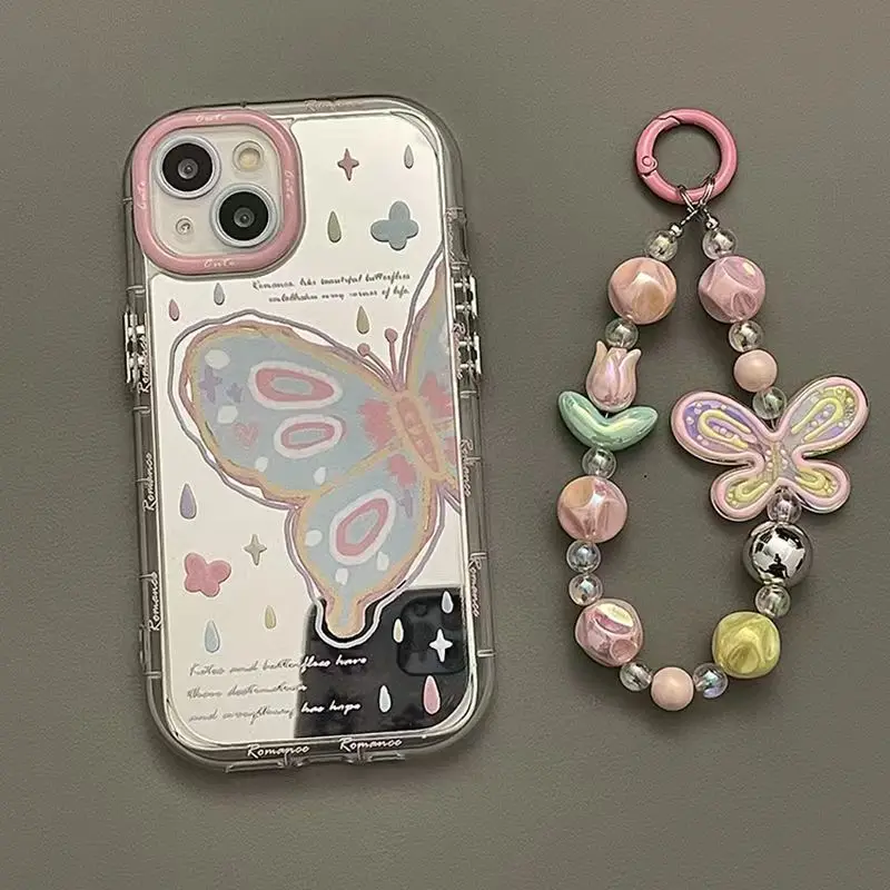 Pink Butterfly Phone Case For iPhone 14 Pro Max 15 11 12 13 XR 8 7 Plus X XS SE 2020 2022 Soft Silicone Cover