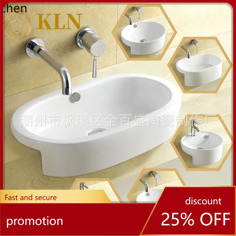 

LXC Semi-Embedded Round Ceramic Art Basin Semi-Hanging Stone Top Basin Countertop Wash Basin