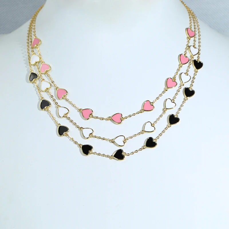 Fashion Heart Necklace for Women New Sweet White Pink Enamel Heart Pendant Necklace Female Elegant Charm Minimalism 41+5cm