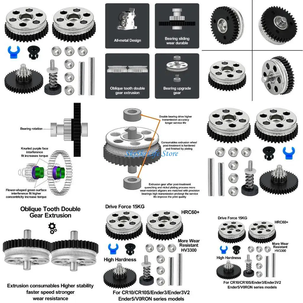 

E65E All Metal Extruder for Hgx Lite Extruder 2.0 Hardened Steel Reduction Double Gear 3D Printers Accessory