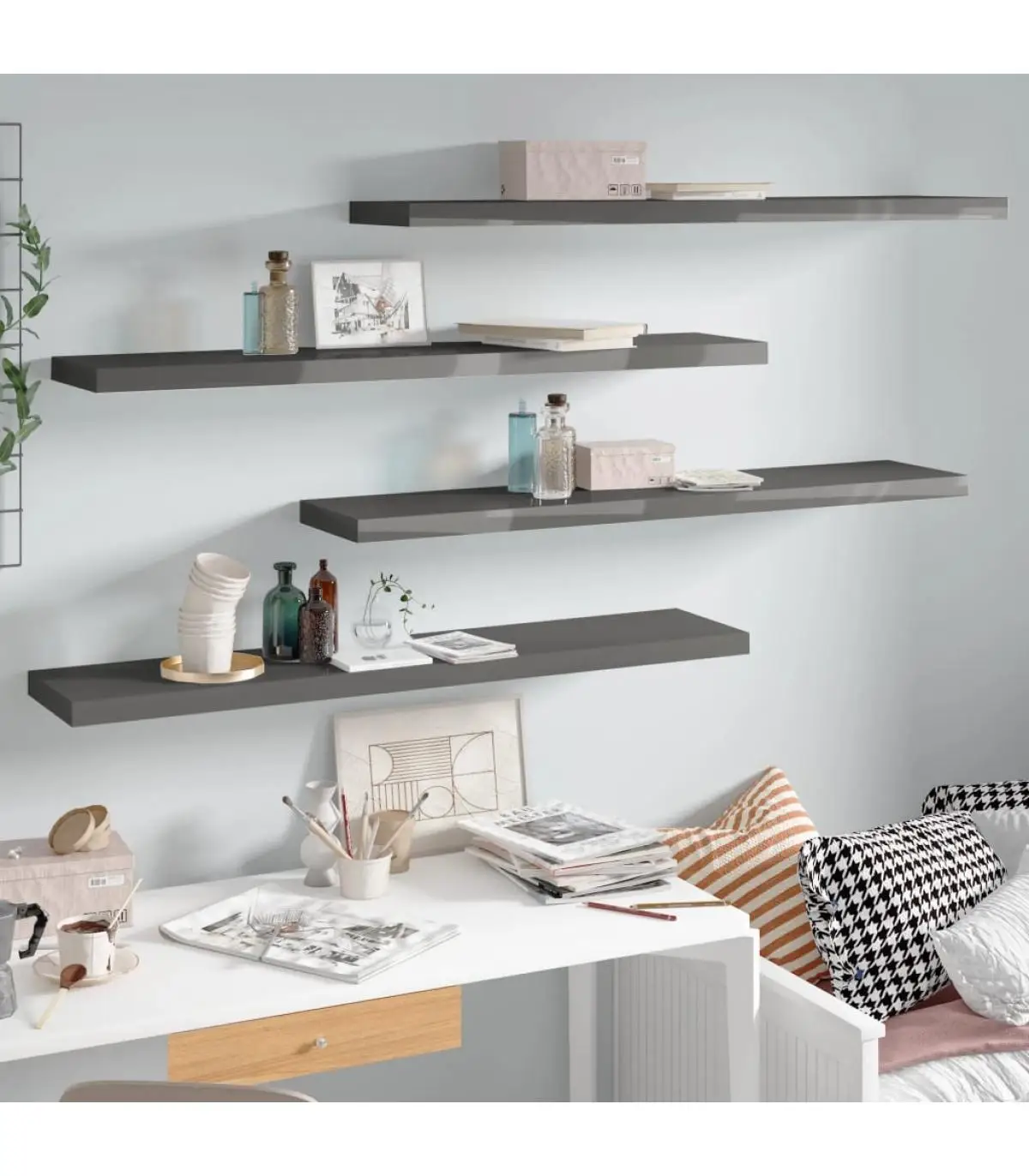 Shelves and shelves floating shelves Wall 4 Pins gray glitter MDF 120x23,5x3,8cm