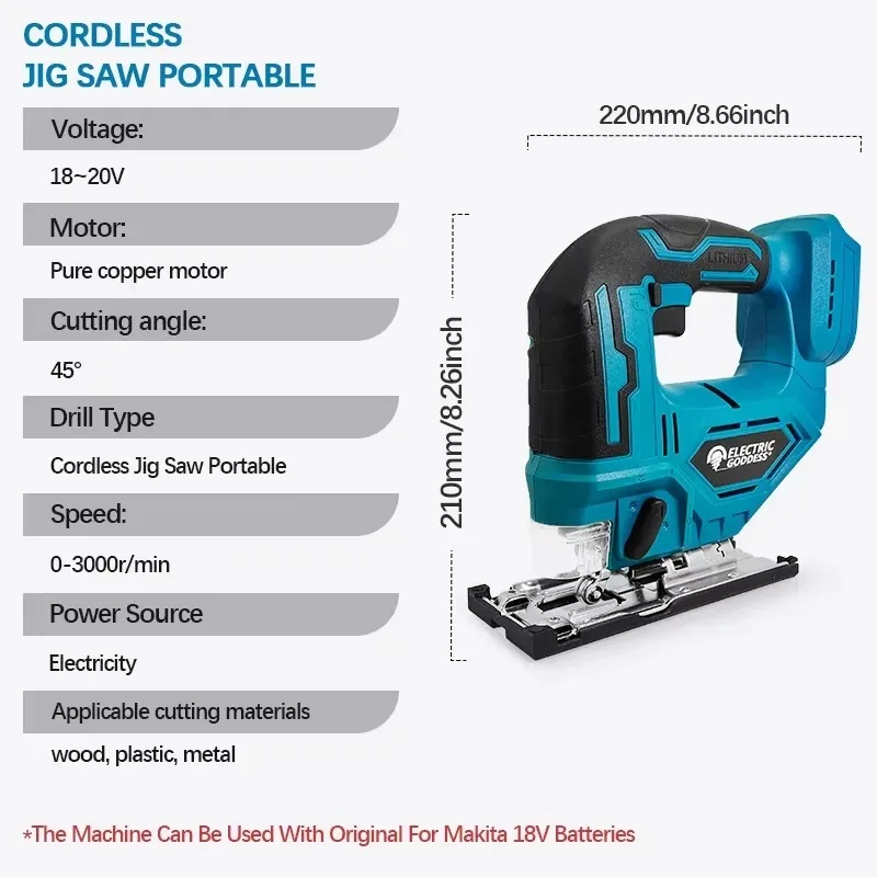 3000RPM Electric Jigsaw Cordless Handheld Multi-Function Woodworking Tools Wood Cutting Machines For Makita 18V Battery Pin
