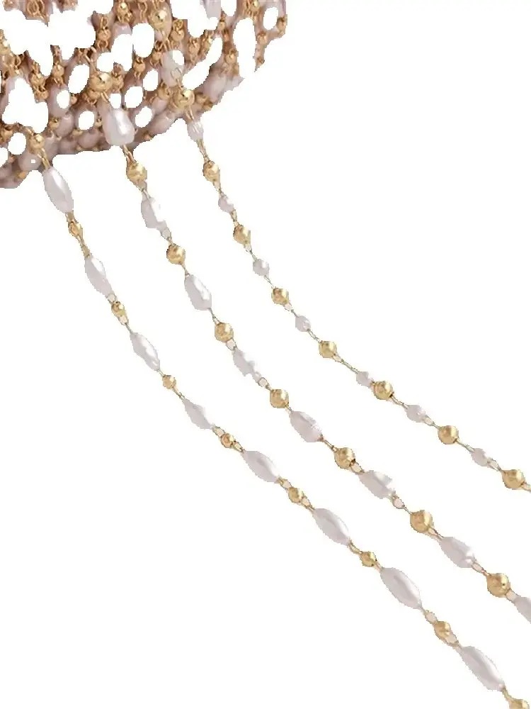 

Handmade chain 14K gold imitation pearl rice bead shaped gourd bead isolation chain DIY necklace bracelet loose chain