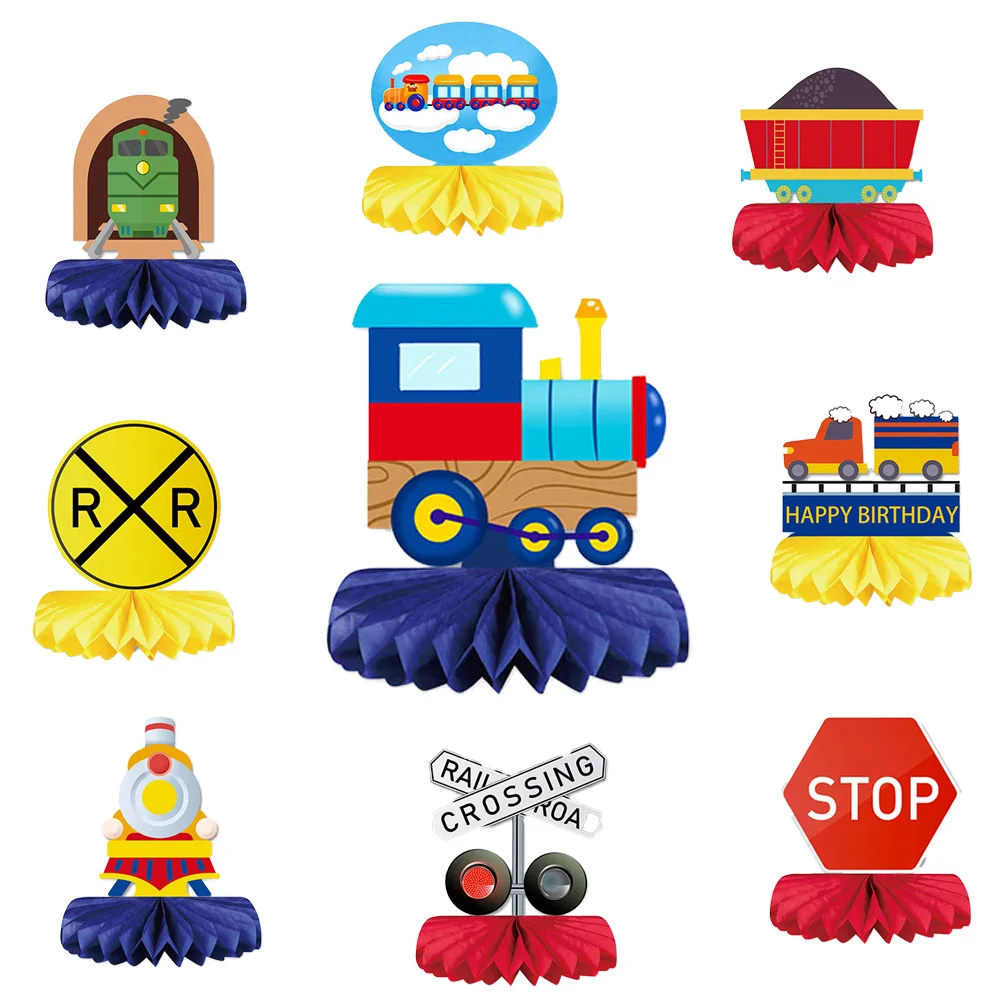 9 Pcs Railroad Train Crossing Theme Honeycomb Centerpieces Birthday Party Decorations Railway Train Table Centerpieces