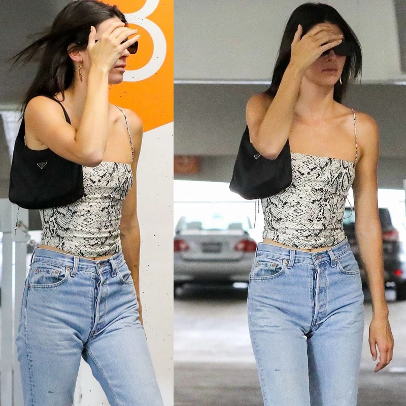 Top Corto sin Tirantes con Estampado de Piel de Serpiente Sexy de Kendall, Top de Verano a la Moda con Cierre de Broches y Ma...