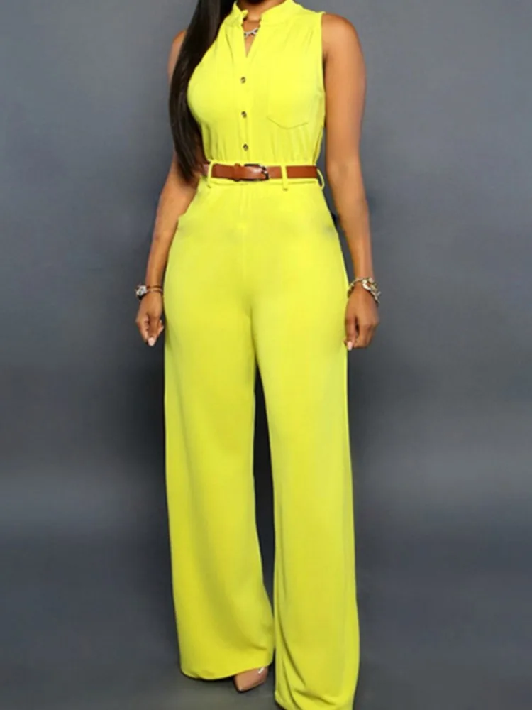 

Модный однотонный длинный брючный комбинезон для женщин, повседневный комбинезон без рукавов с v-образным вырезом и пуговицами, широкие брюки с высокой талией, женские праздничные новые комбинезоны